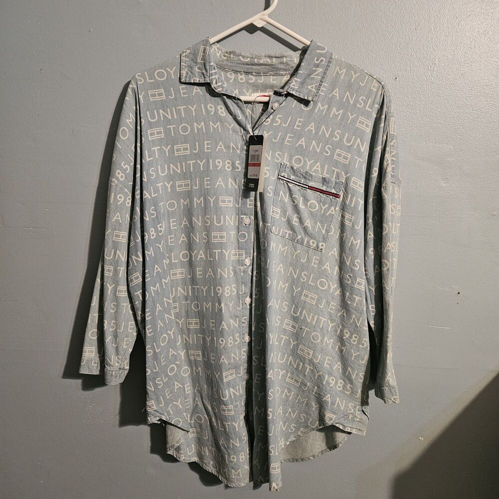 TOMMY JEANS NWT Blue Shirt Logo Letters All Over Size XS